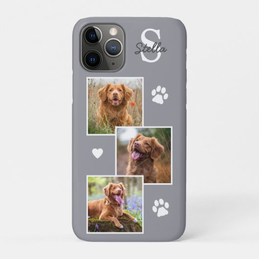 Pet Foto Collage Monogram Naam Grijze Kat Hond Case-Mate iPhone Case (Achterkant)