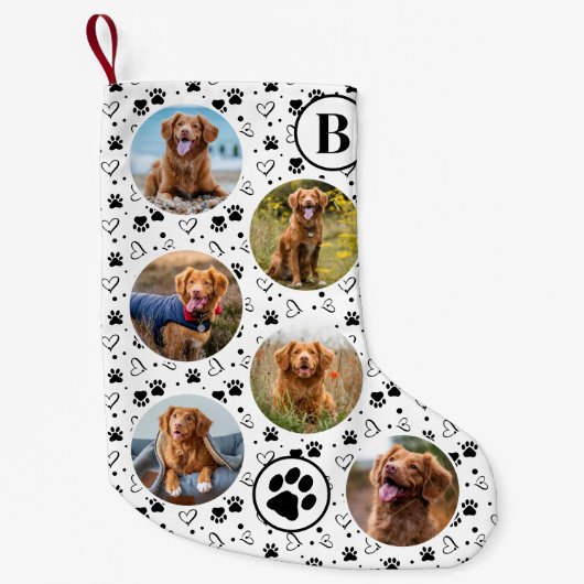 Pet Foto Collage Paw Prints Hart Hond Kleine Kerstsok (Voorkant)
