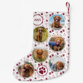 Pet Foto Collage Rode Poot Prints Patroon Hond Kleine Kerstsok (Achterkant)