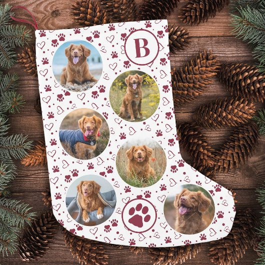 Pet Foto Collage Rode Poot Prints Patroon Hond Kleine Kerstsok