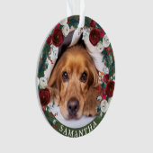 Pet Foto Dog Red Rose Wreater Kerstannament Ornament (voorkant)