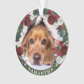 Pet Foto Dog Red Rose Wreater Kerstannament Ornament (voorkant)