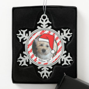 Pet-foto eerste kerstkerstkerstkerstkerstkerstman tin sneeuwvlok ornament