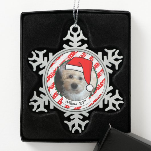 Pet-foto eerste kerstkerstkerstkerstkerstkerstman  tin sneeuwvlok ornament (Kistje)
