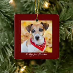 Pet Foto Eerste Kerstmis Bourgondië Naam Keramisch Ornament