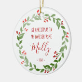 Pet Foto eerste kerstmis rode tekst Keramisch Ornament (Links)