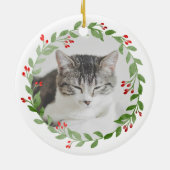 Pet Foto eerste kerstmis rode tekst Keramisch Ornament (Achterkant)