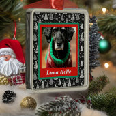 Pet Foto en naam ingelijst met zwart-witte bomen Metalen Ornament