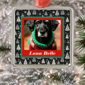 Pet Foto en naam ingelijst met zwart-witte bomen Metalen Ornament