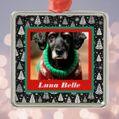 Pet Foto en naam ingelijst met zwart-witte bomen Metalen Ornament