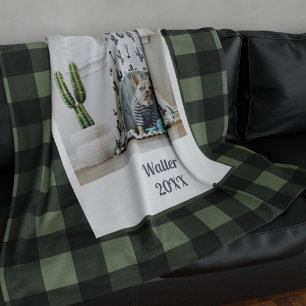 Pet Foto Groen Zwart Buffalo Vluchten Blanket beki Fleece Deken