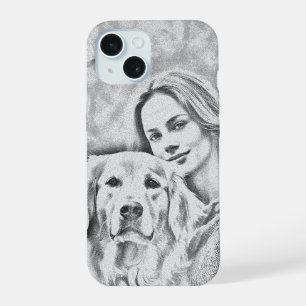 Pet Foto Hondenliefhebber potlood tekening iPhone 15 Case