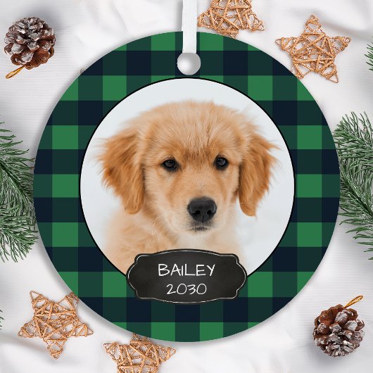 Pet-foto met Kerstmis - Puppy Rustic Green Pset M Metalen Ornament