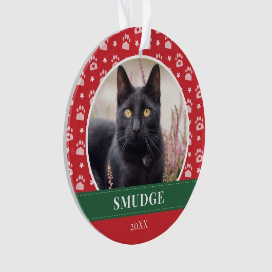 Pet foto rood wit papier printpatroon ornament (voorkant)