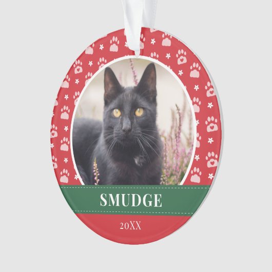 Pet foto rood wit papier printpatroon ornament (voorkant)