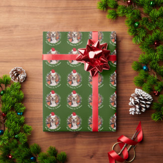 Pet Foto van Santa Hat Snowflakes Green Kerstmis Cadeaupapier