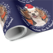 Pet Foto van Santa Hat Snowflakes Navy Kerstmis Cadeaupapier (Rol Hoek)