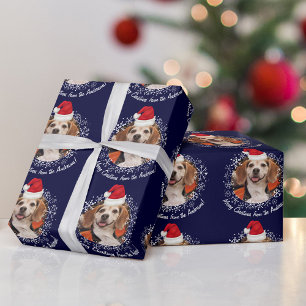 Pet Foto van Santa Hat Snowflakes Navy Kerstmis Cadeaupapier