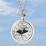 Pet Foto Zwart Kat Naam Ketting Horloge<br><div class="desc">Voeg je kattenfoto en naam toe aan dit stijlvolle kettingen horloge. Perfect horloge voor de zwarte kat eigenaar van vandaag</div>