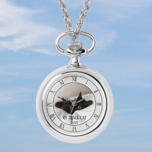 Pet Foto Zwart Kat Naam Ketting Horloge