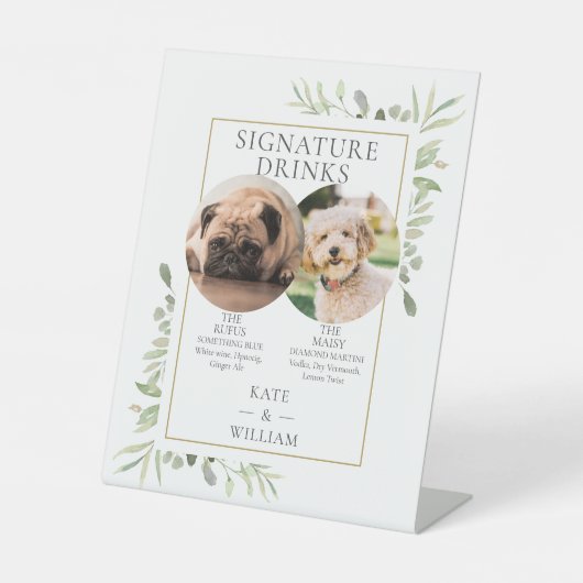 Pet Foto's Handtekening Drinken Groen Bruiloft Reclamebord Met Voetstuk (Voorkant)