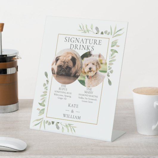 Pet Foto's Handtekening Drinken Groen Bruiloft Reclamebord Met Voetstuk (Insitu)