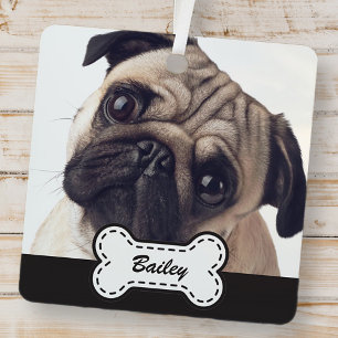 Pet Foto's op Schattige hondenbot Voeg naam toe Glas Ornament