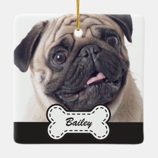 Pet Foto's op Schattige hondenbot Voeg naam toe Keramisch Ornament (Achterkant)
