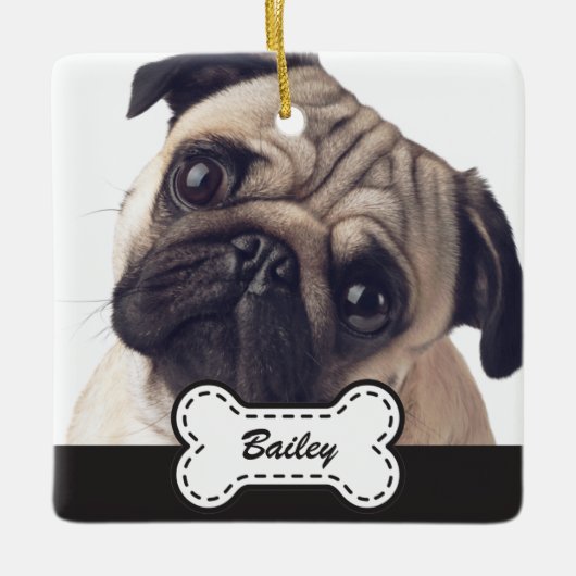 Pet Foto's op Schattige hondenbot Voeg naam toe Keramisch Ornament (Voorkant)