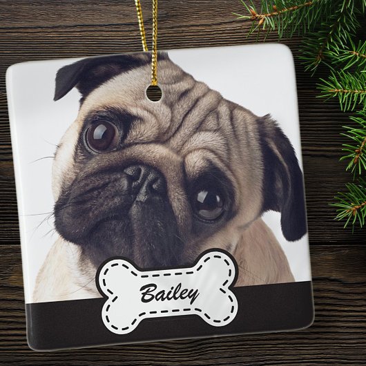 Pet Foto's op Schattige hondenbot Voeg naam toe Keramisch Ornament