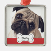 Pet Foto's op Schattige hondenbot Voeg naam toe Metalen Ornament (Voorkant)