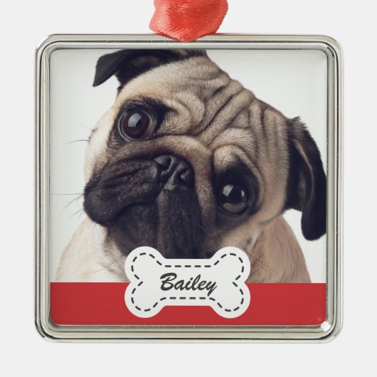 Pet Foto's op Schattige hondenbot Voeg naam toe Metalen Ornament (Voorkant)