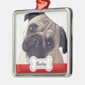 Pet Foto's op Schattige hondenbot Voeg naam toe Metalen Ornament (Links)