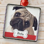 Pet Foto's op Schattige hondenbot Voeg naam toe Metalen Ornament<br><div class="desc">Voeg huisnaam in playful manuscripttypografie op een eenvoudig bord van de de naamnaam van de hondenbotten toe. Voeg aangepaste petfoto toe.</div>