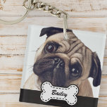 Pet Foto's op Schattige hondenbot Voeg naam toe Sleutelhanger<br><div class="desc">Voeg huisnaam in playful manuscripttypografie op een eenvoudig bord van de de naamnaam van de hondenbotten toe. Voeg aangepaste petfoto toe.</div>