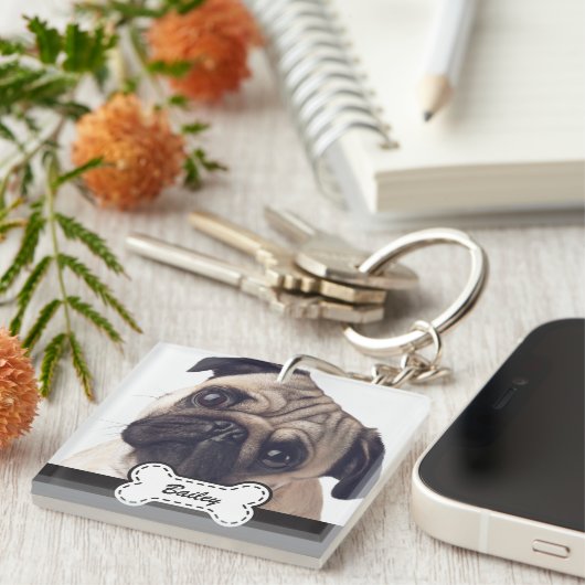 Pet Foto's op Schattige hondenbot Voeg naam toe Sleutelhanger (Voorkant Rechts)