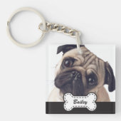 Pet Foto's op Schattige hondenbot Voeg naam toe Sleutelhanger (Voorkant)