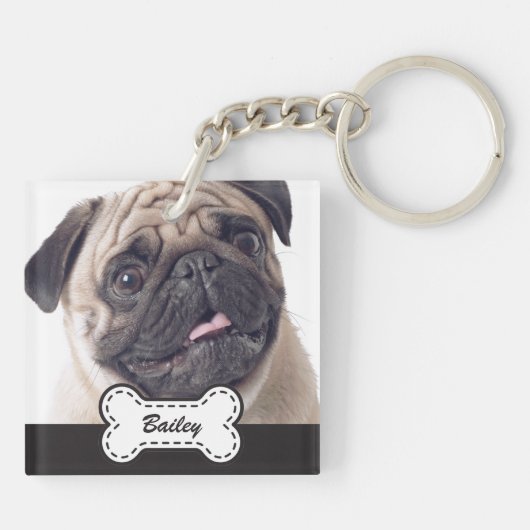 Pet Foto's op Schattige hondenbot Voeg naam toe Sleutelhanger (Achterkant)