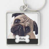 Pet Foto's op Schattige hondenbot Voeg naam toe Sleutelhanger (Voorkant)