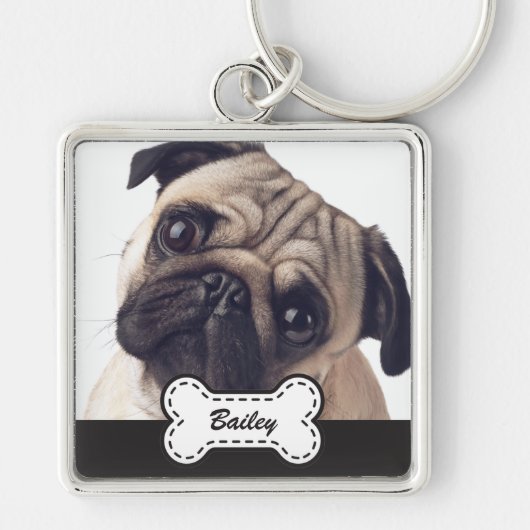 Pet Foto's op Schattige hondenbot Voeg naam toe Sleutelhanger (Voorkant)