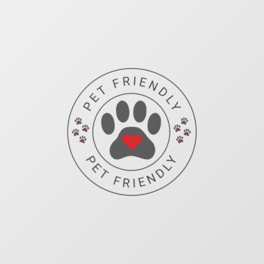 Pet Friendly Label met hartpoot Raamsticker (Vel)