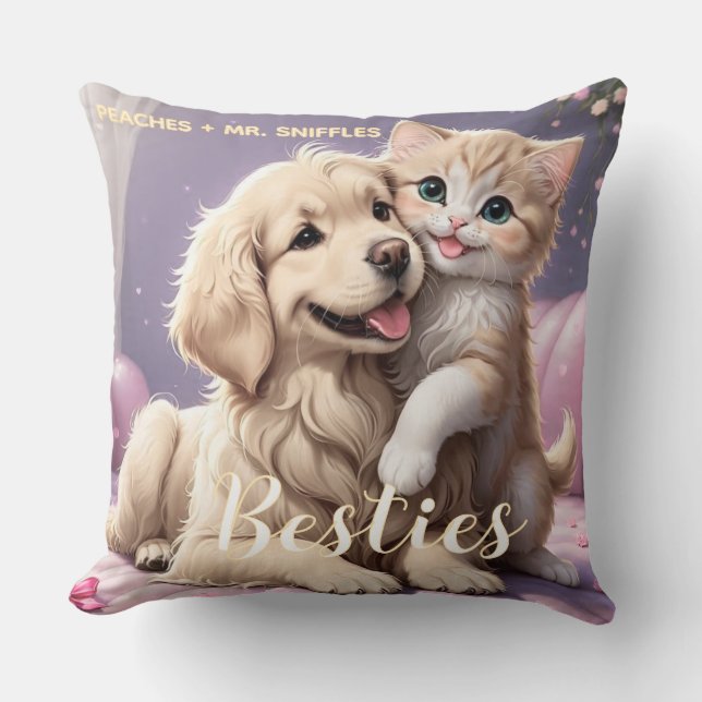 Pet Friends Dog Dad Cat mam Gift BFF Besties Foto Kussen (Voorkant)
