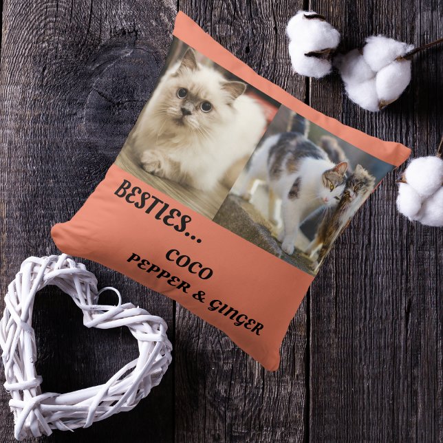 Pet Friends Fotocollage & Namen Cat Mom Besties Kussen (Creator heeft geüpload)