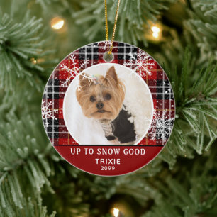 Pet Funny UP-TO-SNOW GOOD Red Pset Snowflake Keramisch Ornament