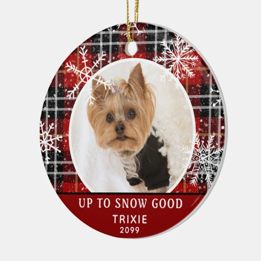 Pet Funny UP-TO-SNOW GOOD Red Pset Snowflake Keramisch Ornament (Links)