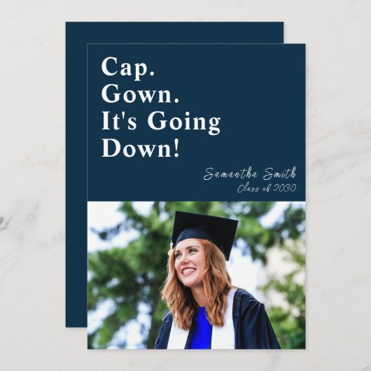 Pet gaat het blauwe moderne Afstuderen omlaag Kaart (Voorkant / Achterkant)