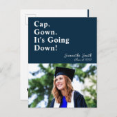 Pet gaat het blauwe moderne Afstuderen omlaag Uitnodiging Briefkaart (Voorkant / Achterkant)