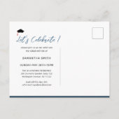 Pet gaat het blauwe moderne Afstuderen omlaag Uitnodiging Briefkaart (Achterkant)