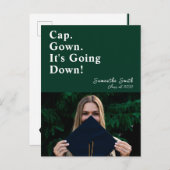 Pet gaat het groene moderne Afstuderen omlaag Uitnodiging Briefkaart (Voorkant / Achterkant)