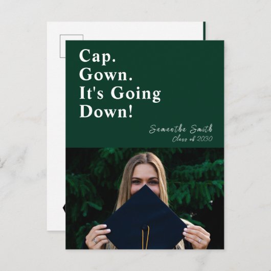 Pet gaat het groene moderne Afstuderen omlaag Uitnodiging Briefkaart (Voorkant / Achterkant)